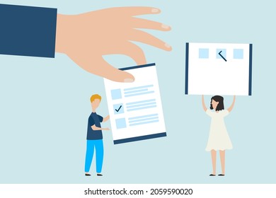 Human hand putting voting paper in the ballot box, group of people give vote and putting paper vote in to the ballot box vector