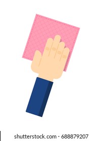 Human hand with rag isolated icon in flat style. House cleaning tool, housework supplies vector illustration
