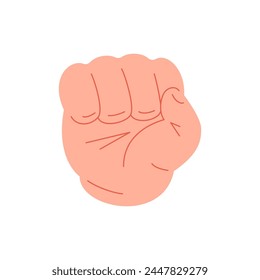 Human hand raised fist closed palm fighting and freedom concept icon vector flat illustration. Male cartoon arm power and force demonstration angry strong gesture independence protest revolution