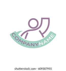 Human with hand raised up vector logo template. Outline symbol of man or woman voting or or speaking out