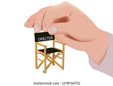 human hand raises wooden chair