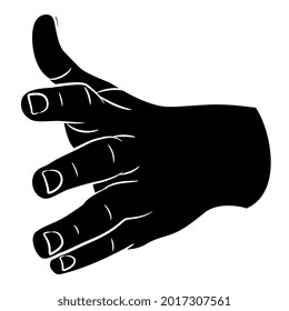 Human Hand Reaching Forward In Handshaking Gesture. Empty Palm With Open Fingers. Cartoon Style. Black And White Negative Silhouette.