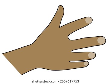 Menschliche Hand, die nach etwas greift. Offene Geste auf weißem Hintergrund. Konzept des Bittens, Gebens oder Empfangens, zur Veranschaulichung.