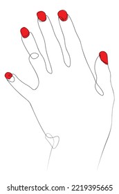 Menschliche Hand mit rotem Nagellack, einseitiger Stil, Minimalismus.