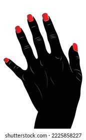 Human hand with red nail polish, black silhouette with white line art.