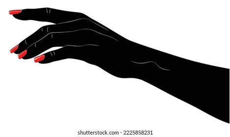 Human hand with red nail polish, black silhouette with white line art.