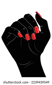Human hand with red nail polish, black silhouette with white line art.