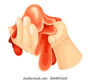 Human Hand with Red Slime as Viscous Colorful Toy Vector Illustration