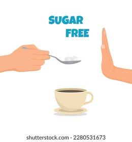 La mano humana rechaza el azúcar en una taza de café