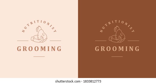 Human hand with ripe pear silhouette linear vector illustration. Hand holding fresh apple agricultural industry outline style. Good for nutritionist logo emblem or poster decoration.