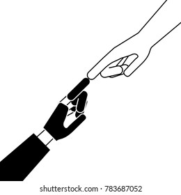 human hand with robot hand