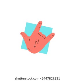 Human hand rock heavy metal punk gesture icon vector flat illustration. Cartoon male arm cool rocker lifestyle body language communication fingers horn gesture showing hard music festival