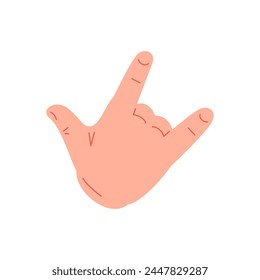 Human hand rock heavy metal punk horn fingers gesture icon vector flat illustration. Male cartoon arm showing cool music festival funk band rocker hardcore show gesturing insignia communication