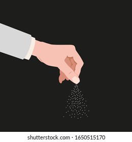 Human hand salting, salts, spice. Cooking gesture sprinkle vector isolated cartoon style illustration