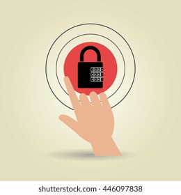 human hand selecting padlockisolated icon design, vector illustration  graphic 