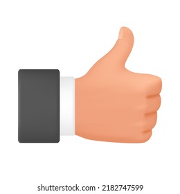 Human hand showing like. Thumb up gesture approval, positive reaction 3d cartoon illustration