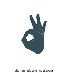 Human hand, showing OK sight, fingers showing symbol of a great state. OK icon