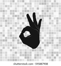 Human hand, showing OK sight, fingers showing symbol of a great state. OK icon