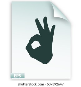 Human hand, showing OK sight, fingers showing symbol of a great state. OK icon