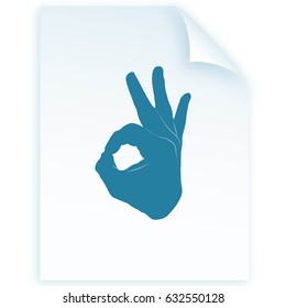 Human hand, showing OK sight, fingers showing symbol of a great state. OK icon