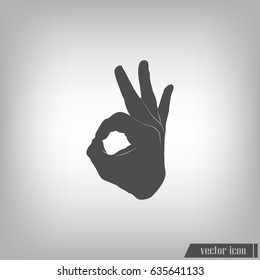 Human hand, showing OK sight, fingers showing symbol of a great state. OK icon