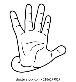 Human hand showing stop sign. Vector flat outline icon illustration isolated on white background.