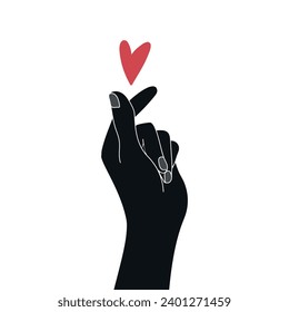Human hand with sign of love and heart. Gesture that means giving love or sympathy. Vector illustration
