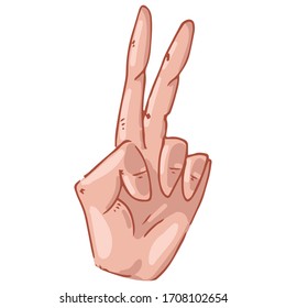 Mano humana con la señal de la paz. Mano con dos dedos fuera. Ilustración vectorial. Icono simple dibujado a mano.	
