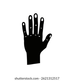 Human hand silhouette gesturing with five fingers extended upward, providing a symbolic stop, halt, or greeting gesture on a transparent background