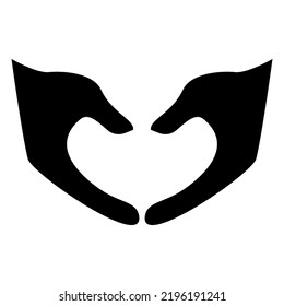 La silueta de mano humana forma el concepto de caridad en forma de corazón aislado en fondo blanco. Brazo con dedos, gesto útil.