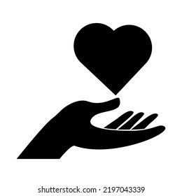 Human hand silhouette heart shape charity concept isolated on white background. Arm with fingers, helpful gesture.