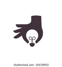 Human hand silhouette with idea light bulb. Concept design, vector illustration.