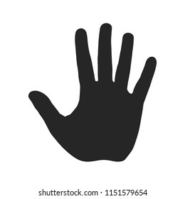 Human hand silhouette. Open palm with five fingers. Stop sign. Warning symbol, hazardous icon