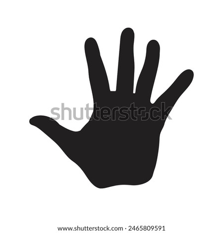Human hand silhouette. Open palm with five fingers. Stop sign. Warning symbol, hazardous icon, vector illustration.