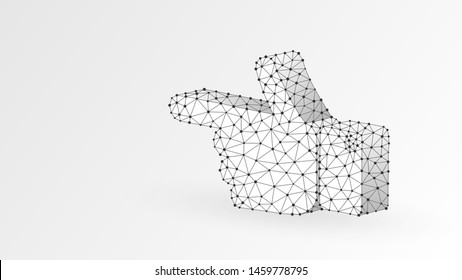 Human hand silhouette showing right direction. Direction sign, business way, touch screen concept. Abstract, digital, wireframe, low poly mesh, vector white origami 3d illustration. Line dot