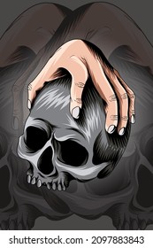 Human hand with skull vector illustration