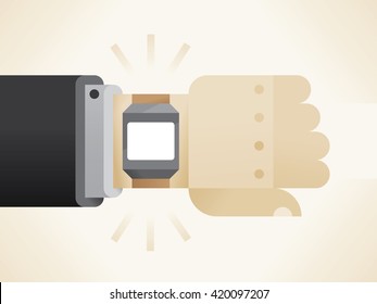 Human hand with smart watch with clear screen. 
Copy space for your text or information.