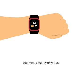 Mano humana con un reloj inteligente. Tecnología y Vector de concepto de dispositivo digital portátil