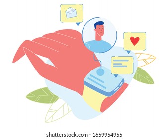 Human Hand with Smart Watches, Hi-tech Gadgets, Technologies in Life, Internet Communication, Social Media Networking, Man Chatting with Friend Messaging, Receive Call Cartoon Flat Vector Illustration
