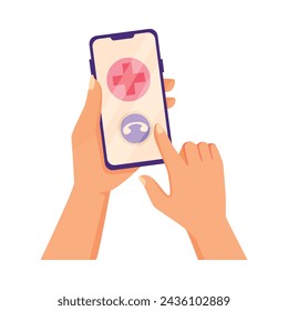 Human Hand with Smartphone Call to Hospital Vector Illustration