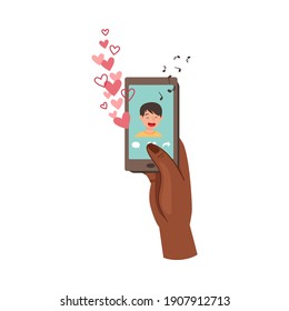 Menschliche Hand mit Smartphone Liking Post in Internet-Vektorgrafik