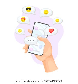 Human Hand with Smartphone Messaging in Chat Software Vector Illustration