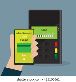 Human hand with Smart-phone nfc payments concept, E-payment technology. vector illustration in flat design.
