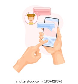 Human Hand with Smartphone Text Messaging in Chat Software Vector Illustration