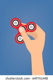 Human hand with Hand spinner, Fidget Spinner toy for increased focus. Vector illustration.