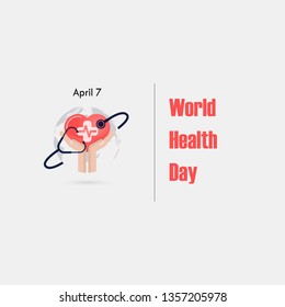 Human hand and stethoscope icon with heart shape vector logo design template.World Health Day icon.World Health Day idea campaign concept.Vector illustration