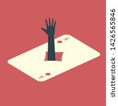 Human hand sticking out of the ace of diamonds card. Gambling addiction conceptual illustration.