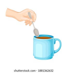 Human Hand Stirring Brewed Tea With Spoon Vector Illustration