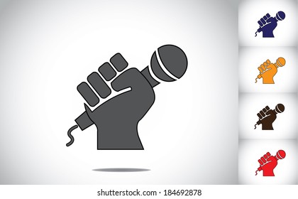 Human Hand Strongly Holding Mic Microphone - Karaoke Concept