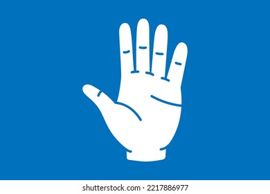 Human hand symbol isolated on blue background. Human organ icon. Vector illustration.